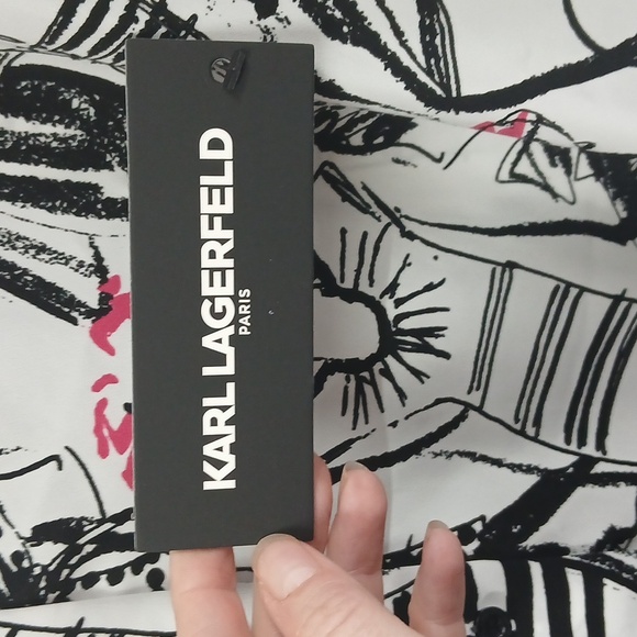 Nwt Karl Lagerfeld Black and White Button Down with Pink Highlights Small - Picture 7 of 8